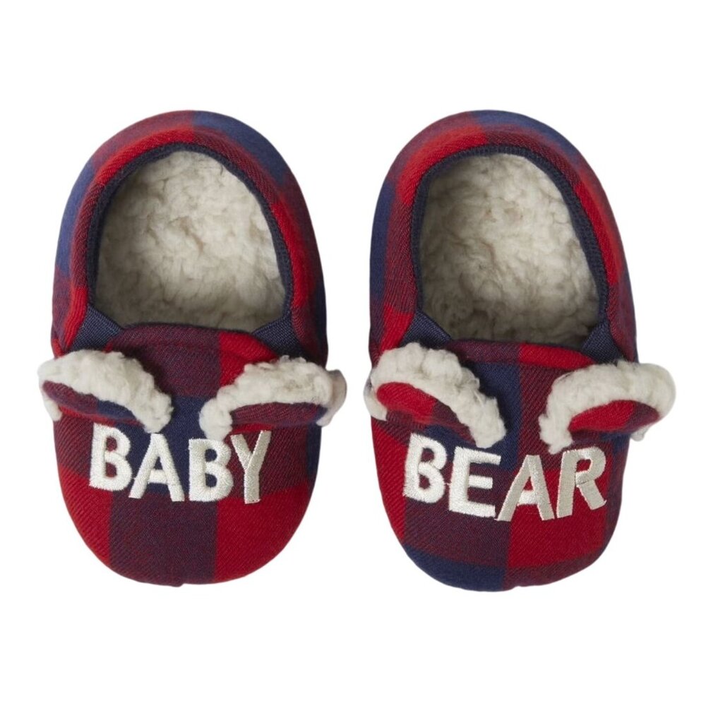 Dearfoams Cozy Comfort Baby Size 5/6 Slippers Baby Bear Plaid Flannel Lining